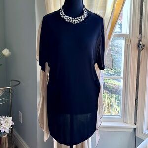 3.1 Phillip Lim Black & Sheer Nude Drape Back Tunic NWT